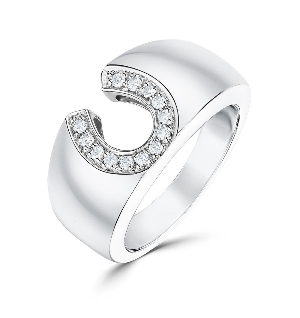 18K White Gold Diamond Horseshoe Ring 0.15CT