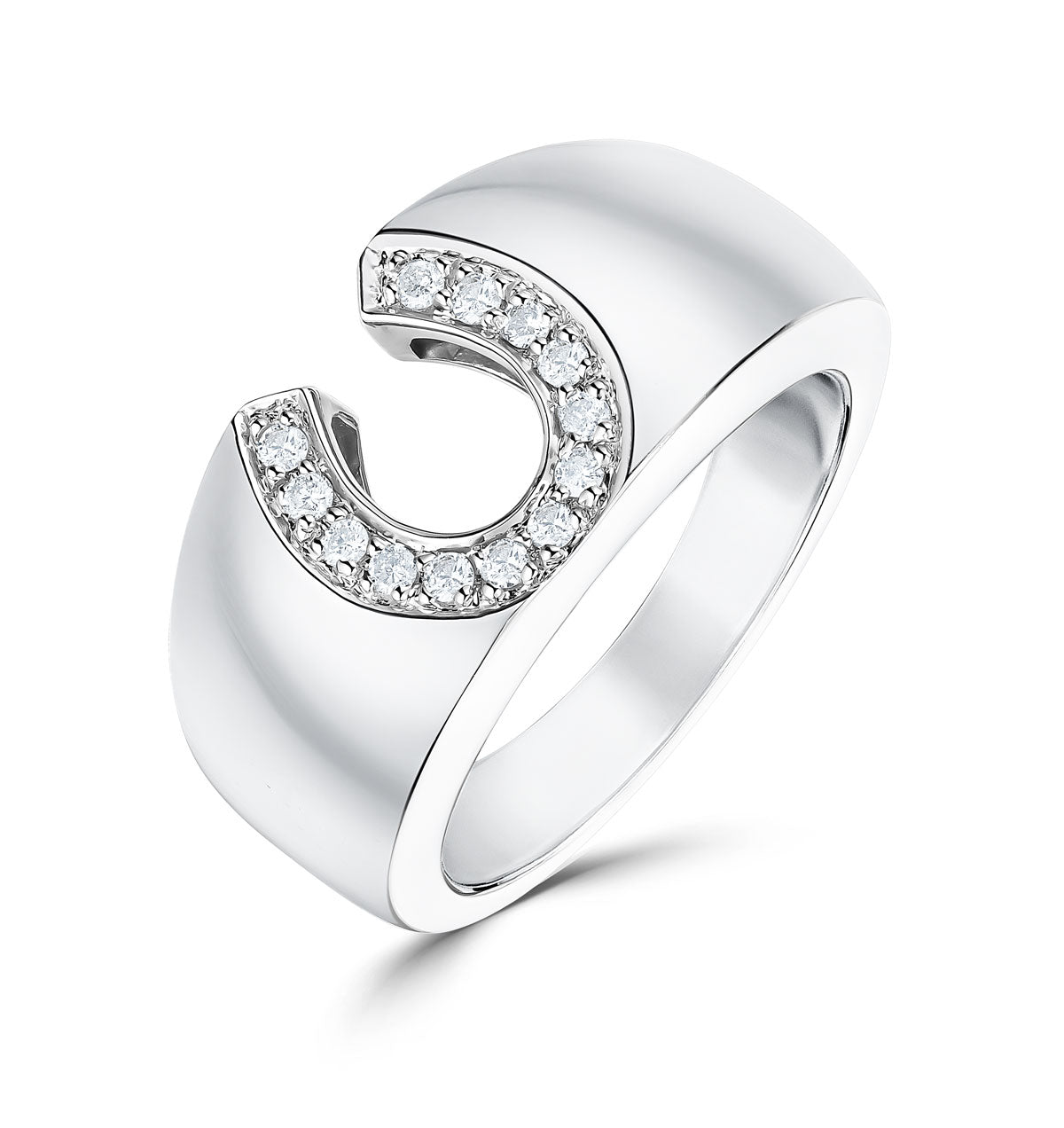 18K White Gold Diamond Horseshoe Ring 0.15CT