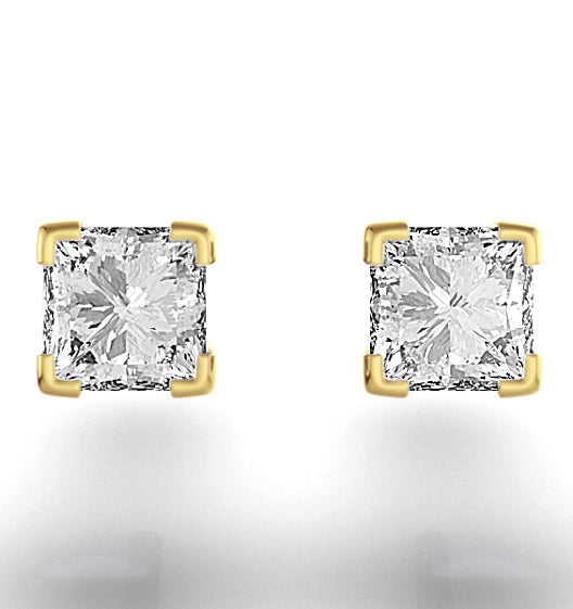 18K Gold Princess Lab Diamond Earrings - 1CT - F/VS - 4.8mm