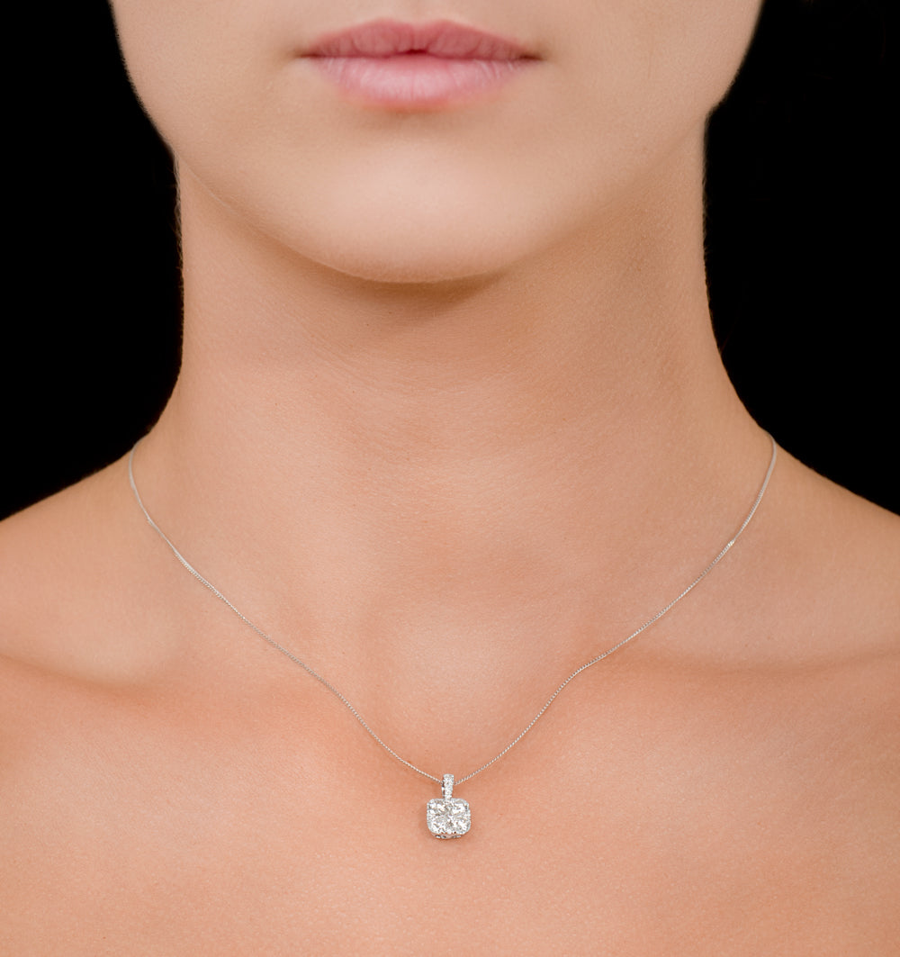 Lab Diamond Carre Galileo 1.10CT Pendant Necklace in 9K White Gold
