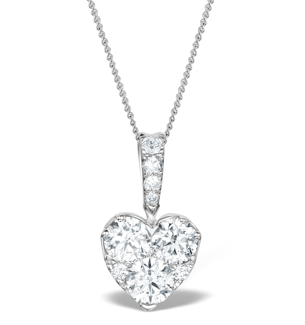 Diamond Galileo Heart 1.10CT Pendant Necklace in 18K White Gold
