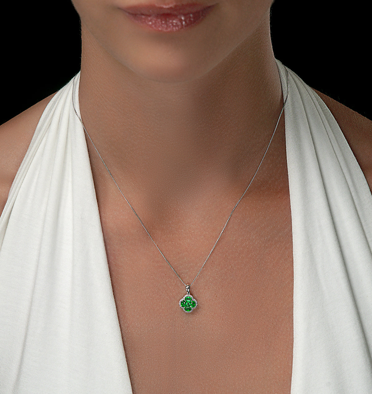 Alegria 1.04ct Emerald and Lab Diamond Pendant Necklace in 9K White Gold