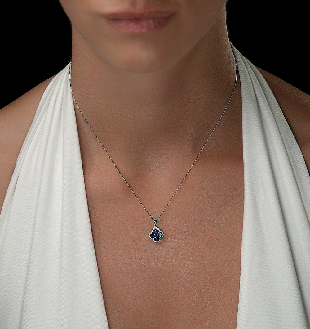 Alegria 1.08ct Sapphire and Lab Diamond Pedant Necklace in 9K White Gold