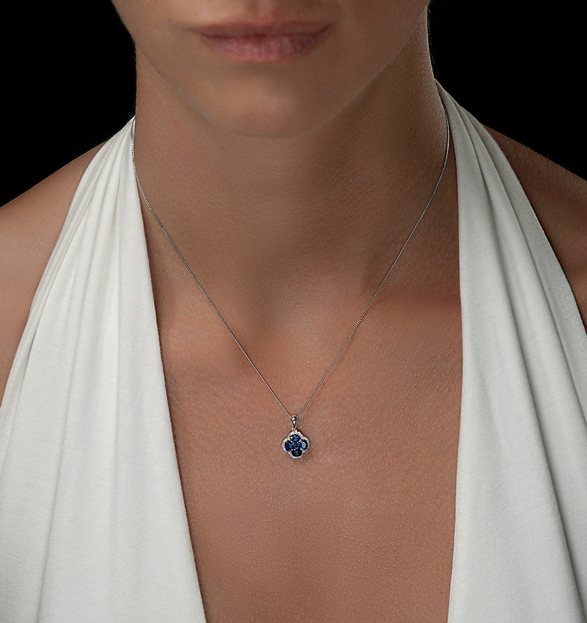 Alegria 1.08ct Sapphire and Lab Diamond Pedant Necklace in 9K White Gold