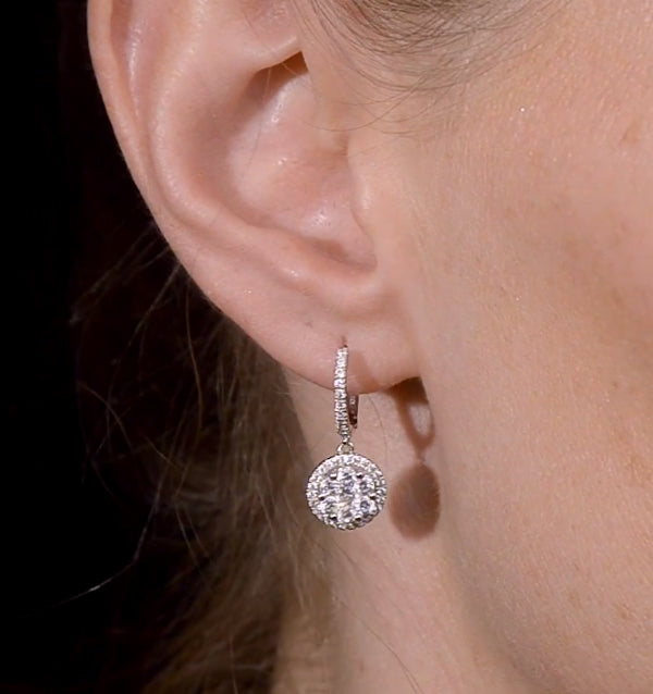 Halo Diamond Drop Earrings - Florence - 1.09ct - in 18K White Gold