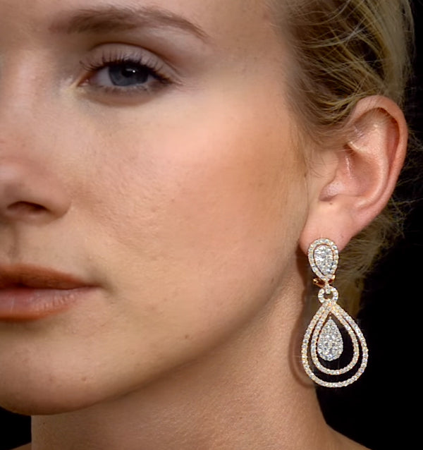 Diamond Halo Drop Earrings 6.66ct in 18K Rose Gold P3491