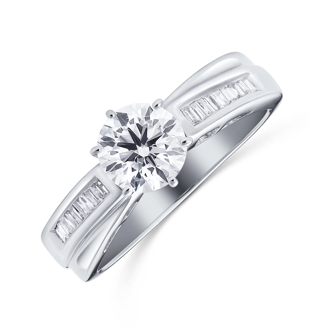 18K Ring White Gold Baguette Set Lab Diamond Mount (1.17ct)
