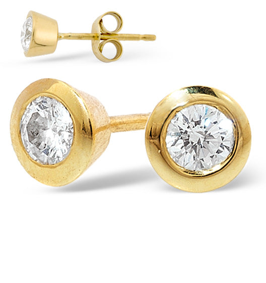18K Gold Rub-over Diamond Stud Earrings - 1CT - G/VS - 7mm