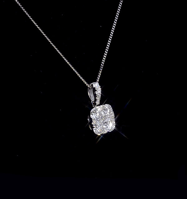 Lab Diamond Carre Galileo 1.10CT Pendant Necklace in 9K White Gold