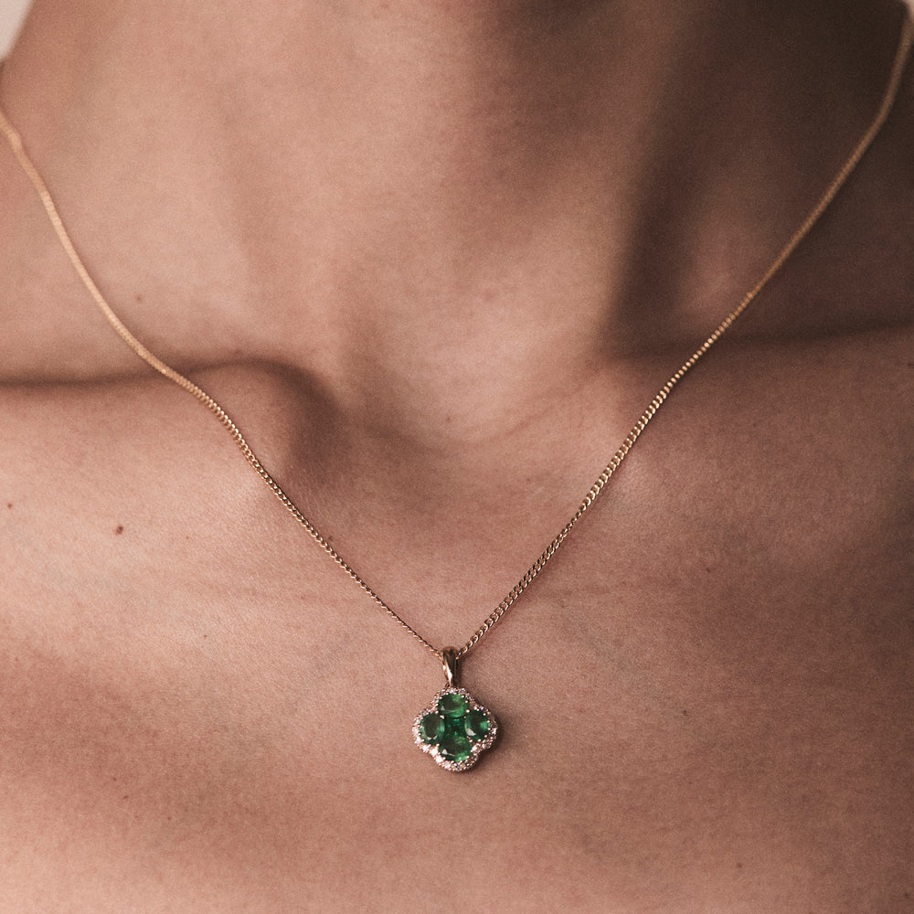 Alegria 1.04ct Emerald and Lab Diamond Pendant Necklace in 9K Yellow Gold