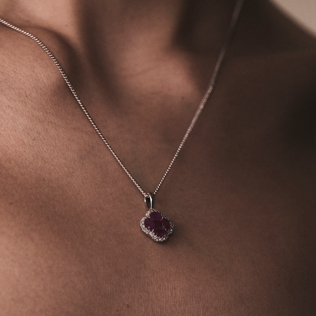 Ruby 1.34ct and Diamond 18K White Gold Alegria Necklace