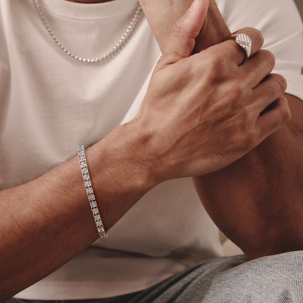 Mens Lab Diamond 1.00ct Tennis Bracelet in 925 Silver