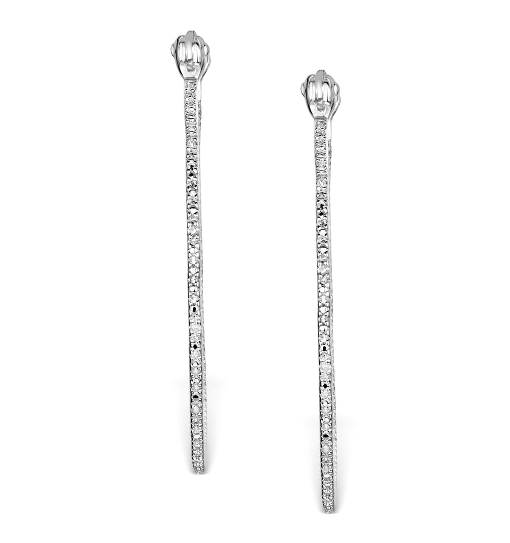 Diamond Hoops Earrings 35mm in Sterling Silver