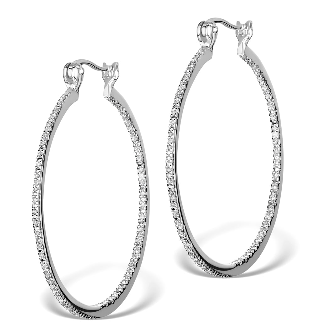 Diamond Hoops Earrings 35mm in Sterling Silver