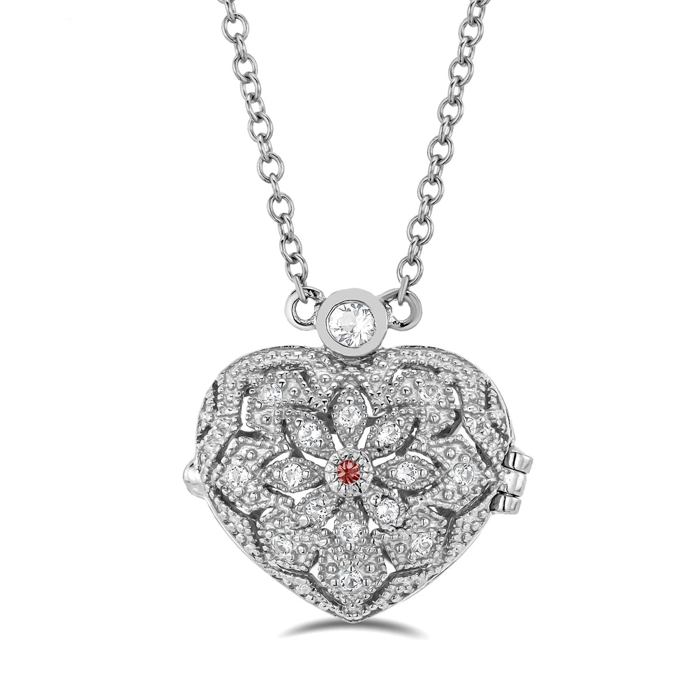 Garnet January Birthstone Vintage Locket Necklace With Topaz in Silver