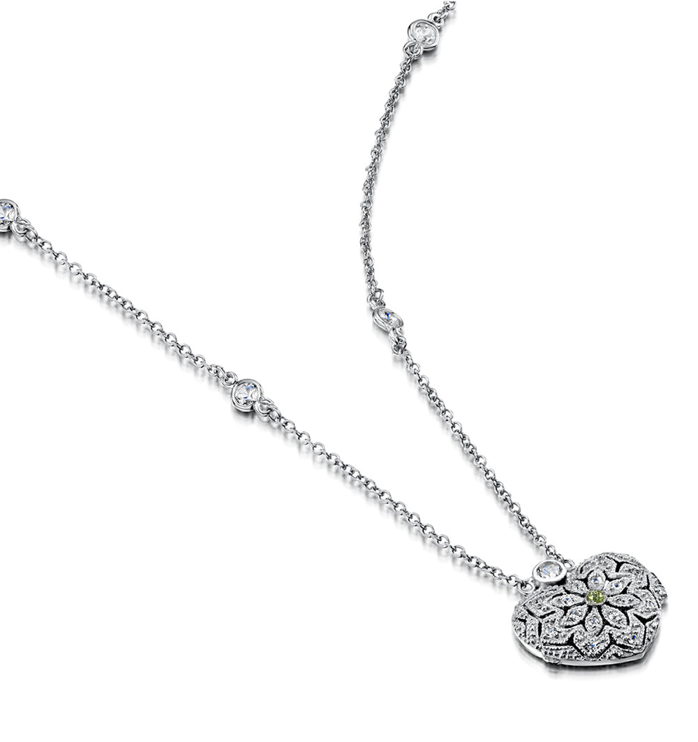 Peridot August Birthstone Vintage Locket Necklace With Topaz in Silver
