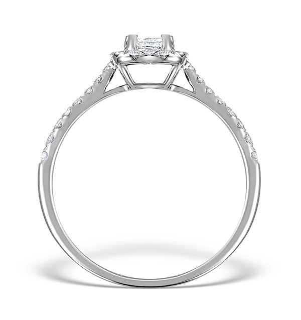 Halo Engagement Ring Ella 0.80ct VS Emerald Cut Diamonds 18KW Gold