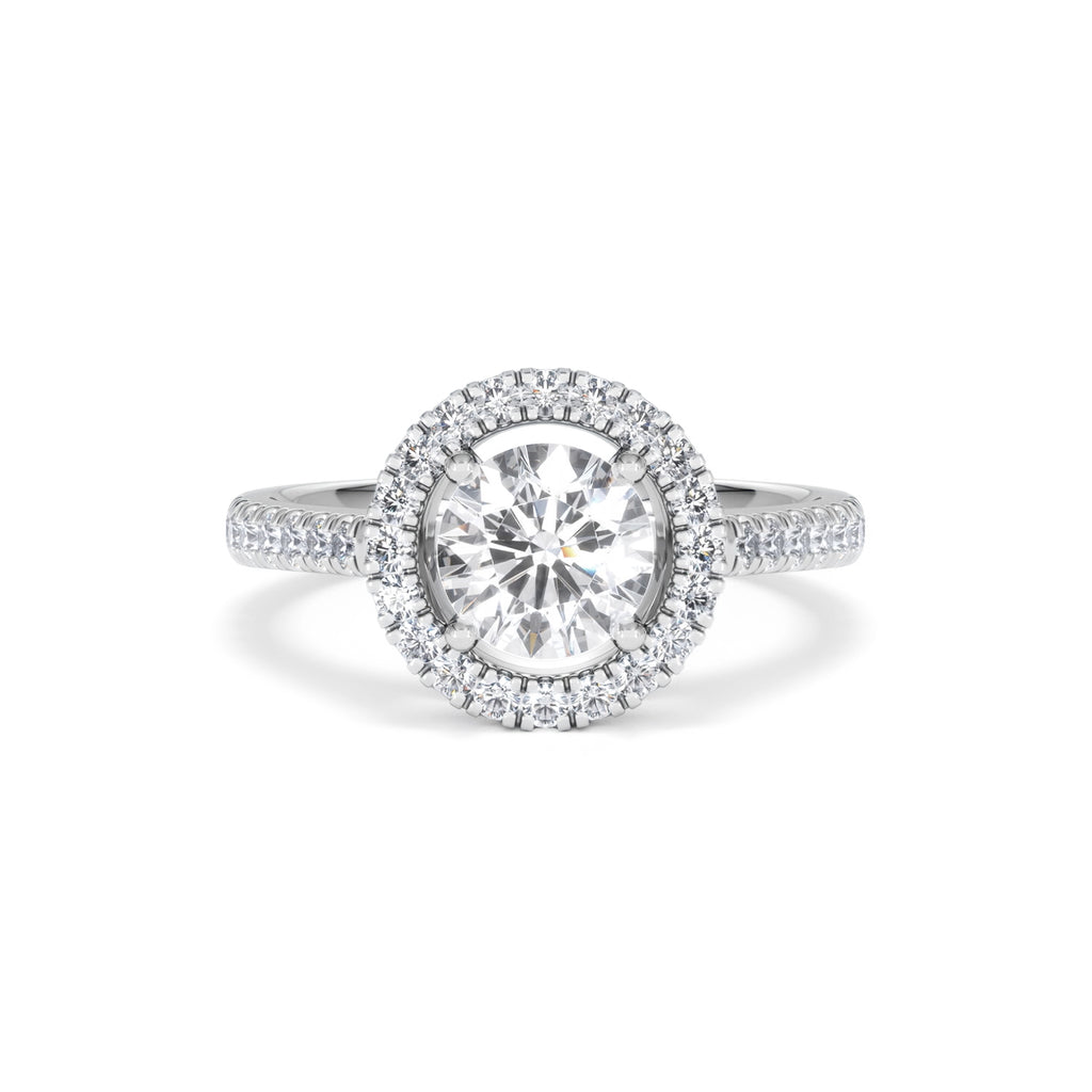 Ella Halo Lab Diamond Engagement Ring IGI 1.30ct F/VS1 18K White Gold