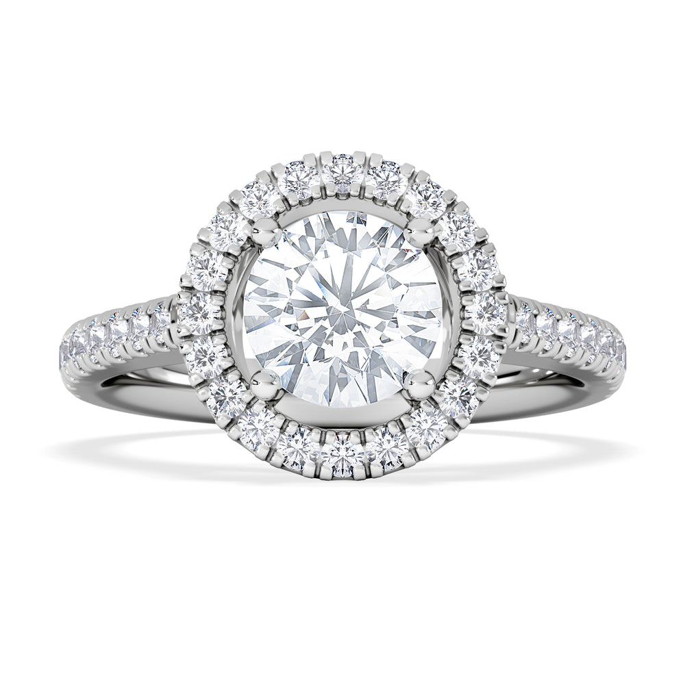 Ella Halo Lab Diamond Engagement Ring IGI 1.30ct F/VS1 18K White Gold