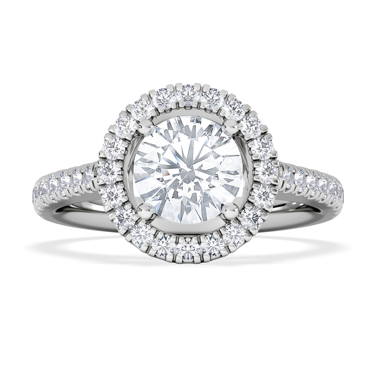 Ella Halo Lab Diamond Engagement Ring IGI 1.30ct F/VS1 18K White Gold