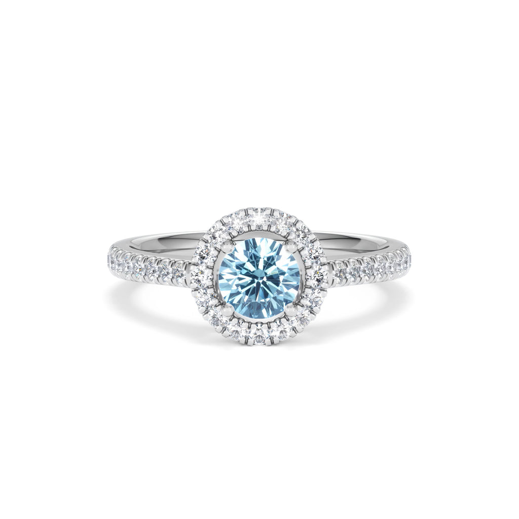 Halo Aquamarine 0.50CT And Diamond 18K White Gold Ring