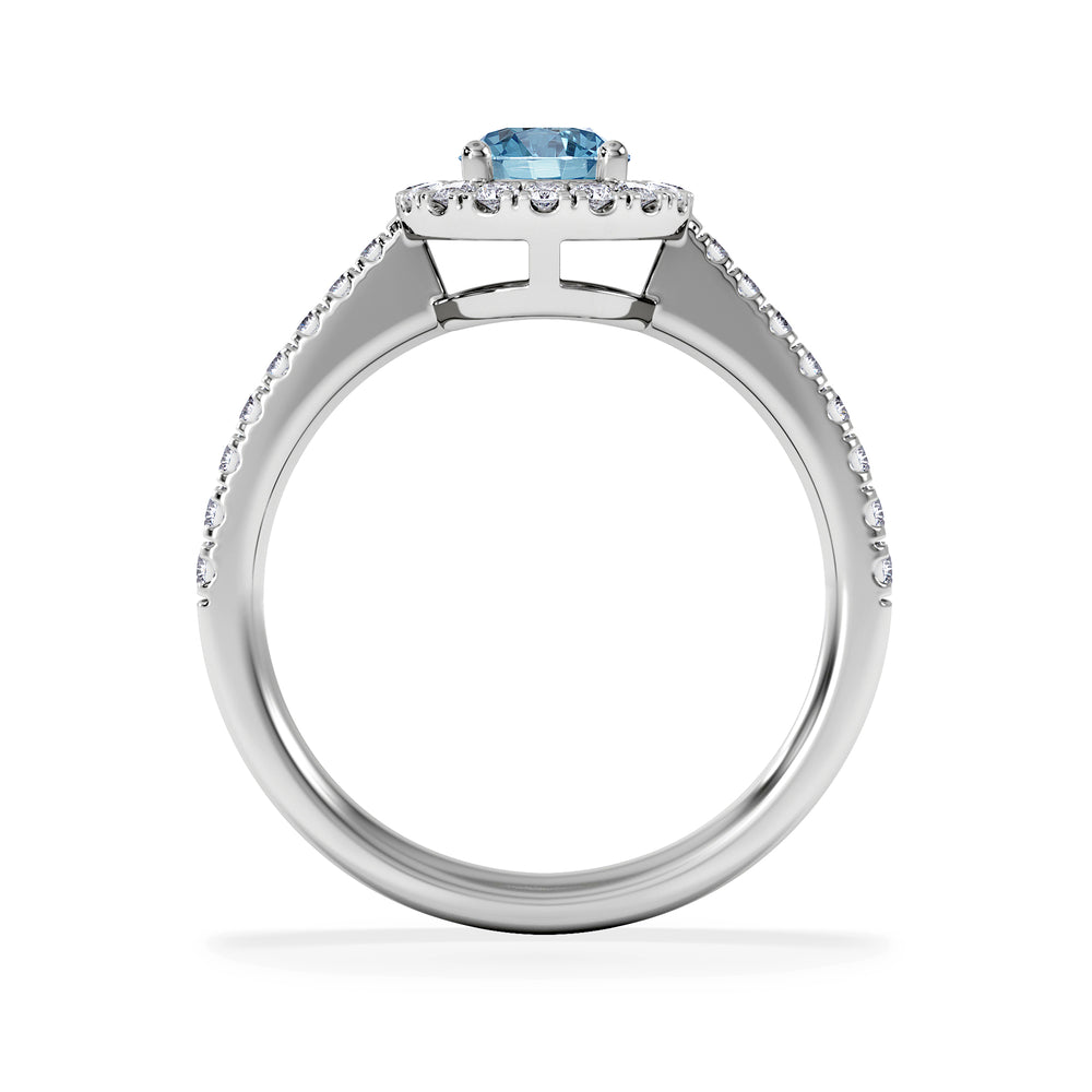 Halo Aquamarine 0.50CT And Diamond 18K White Gold Ring