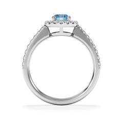 Halo Aquamarine 0.50CT And Diamond 18K White Gold Ring