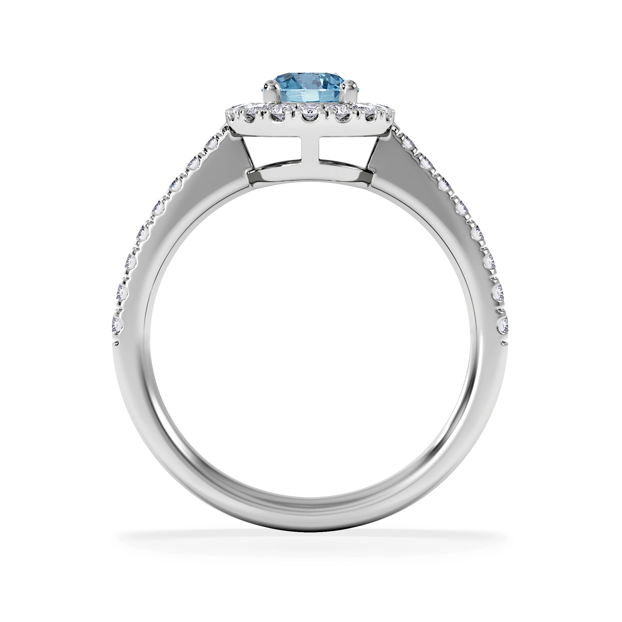 Halo Aquamarine 0.50CT And Diamond 18K White Gold Ring