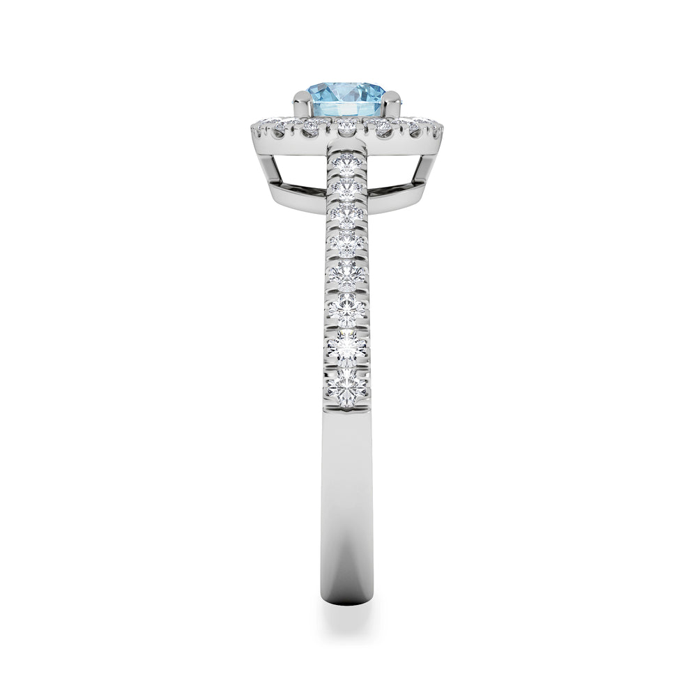 Halo Aquamarine 0.50CT And Diamond 18K White Gold Ring