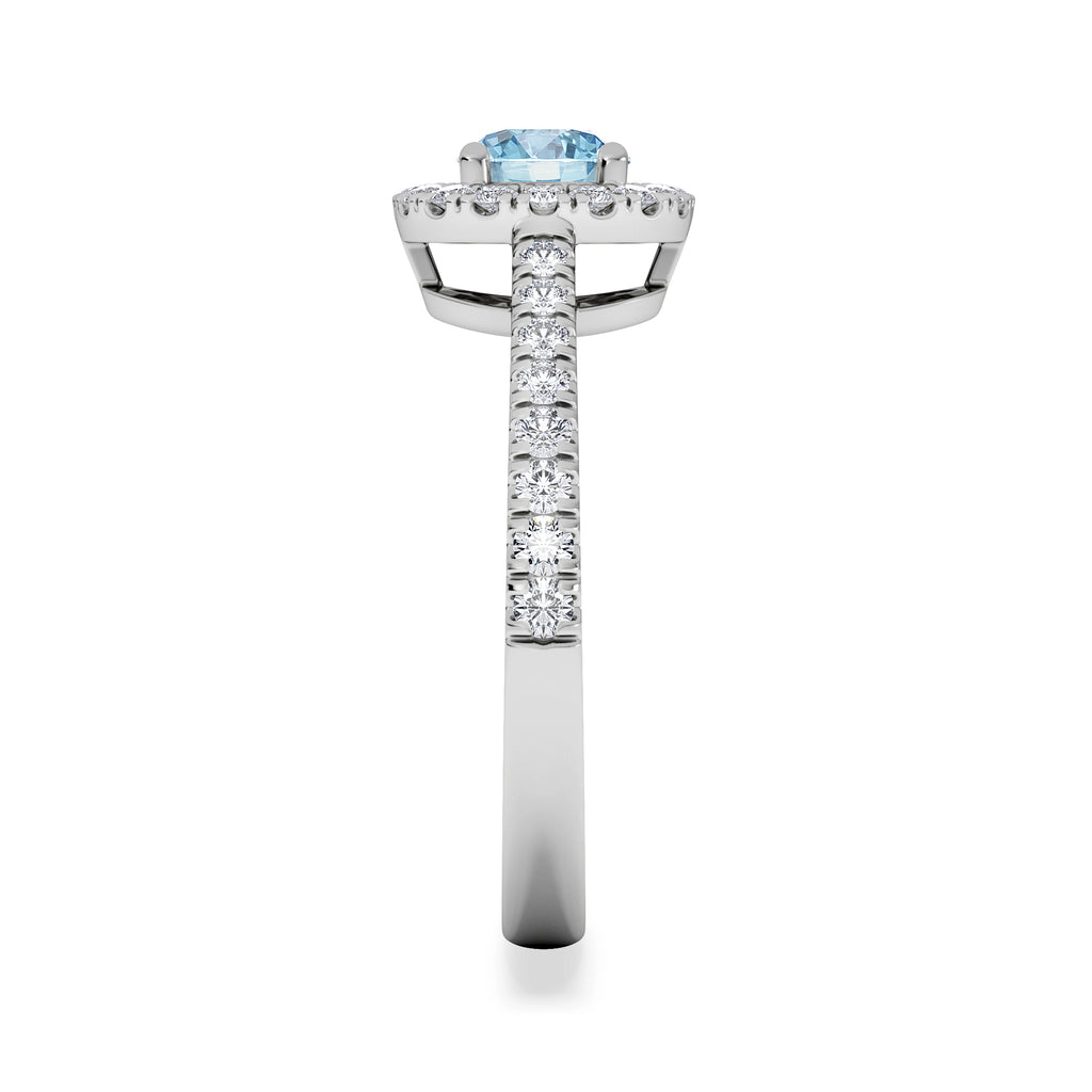 Halo Aquamarine 0.50CT And Diamond 18K White Gold Ring