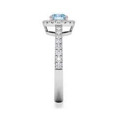 Halo Aquamarine 0.50CT And Diamond 18K White Gold Ring