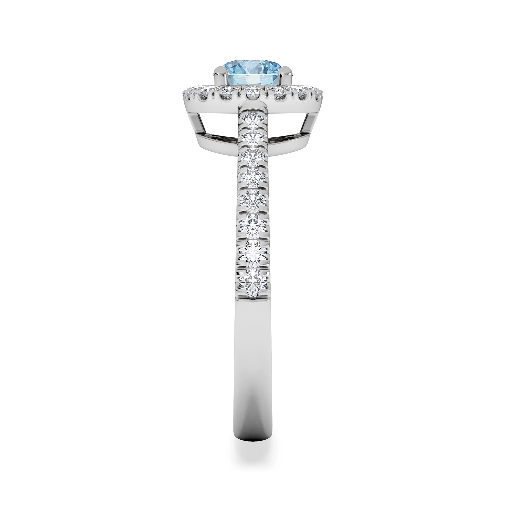Halo Aquamarine 0.50CT And Diamond 18K White Gold Ring