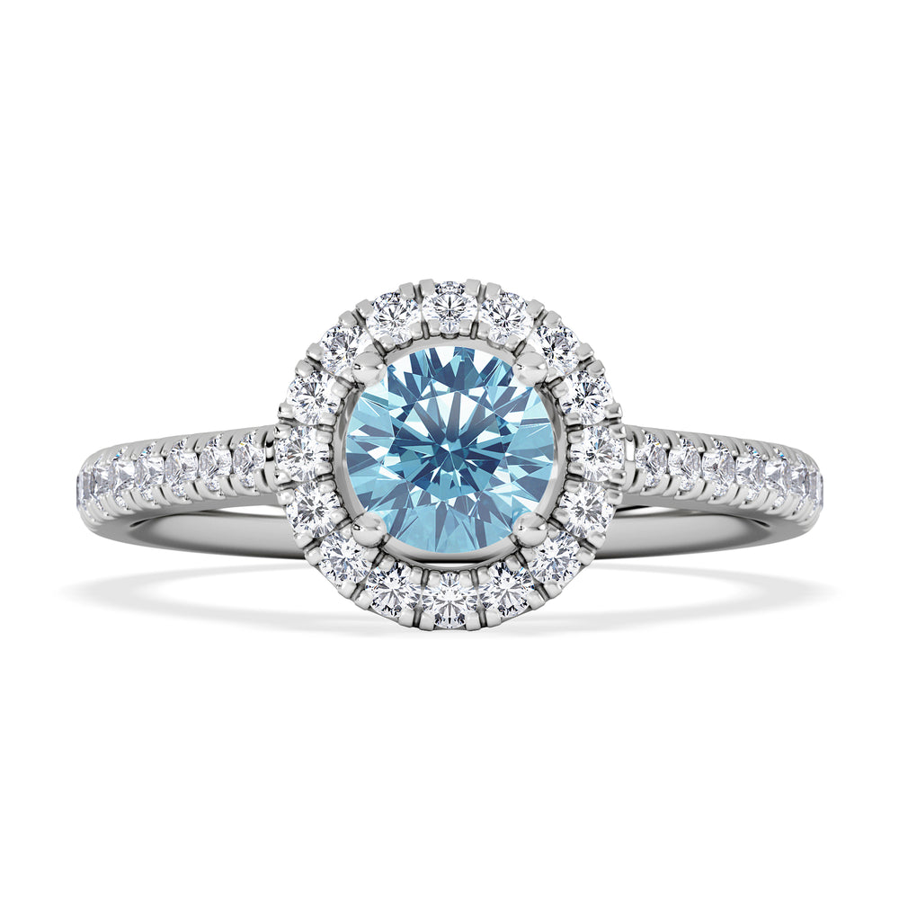 Halo Aquamarine 0.50CT And Diamond 18K White Gold Ring