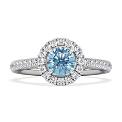 Halo Aquamarine 0.50CT And Diamond 18K White Gold Ring