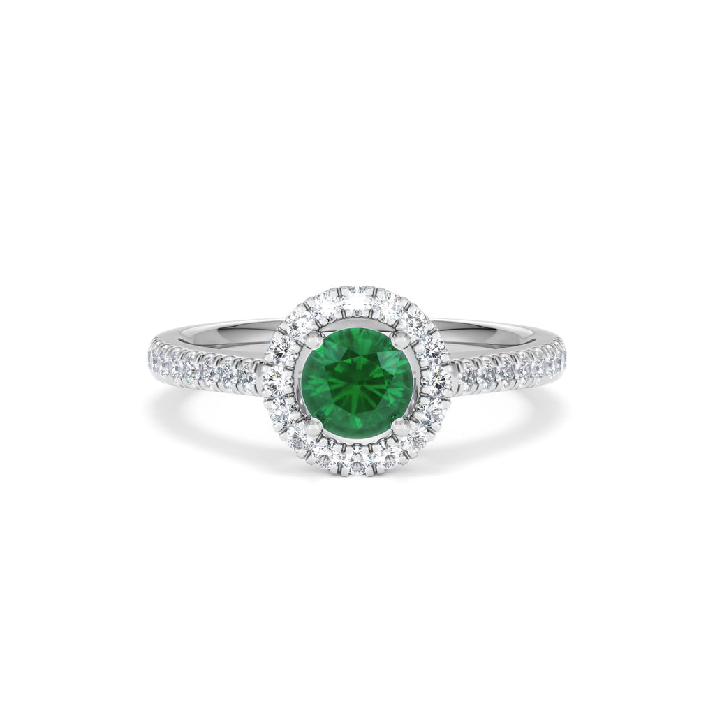 Halo Emerald 0.50ct And Diamond 18K White Gold Ring