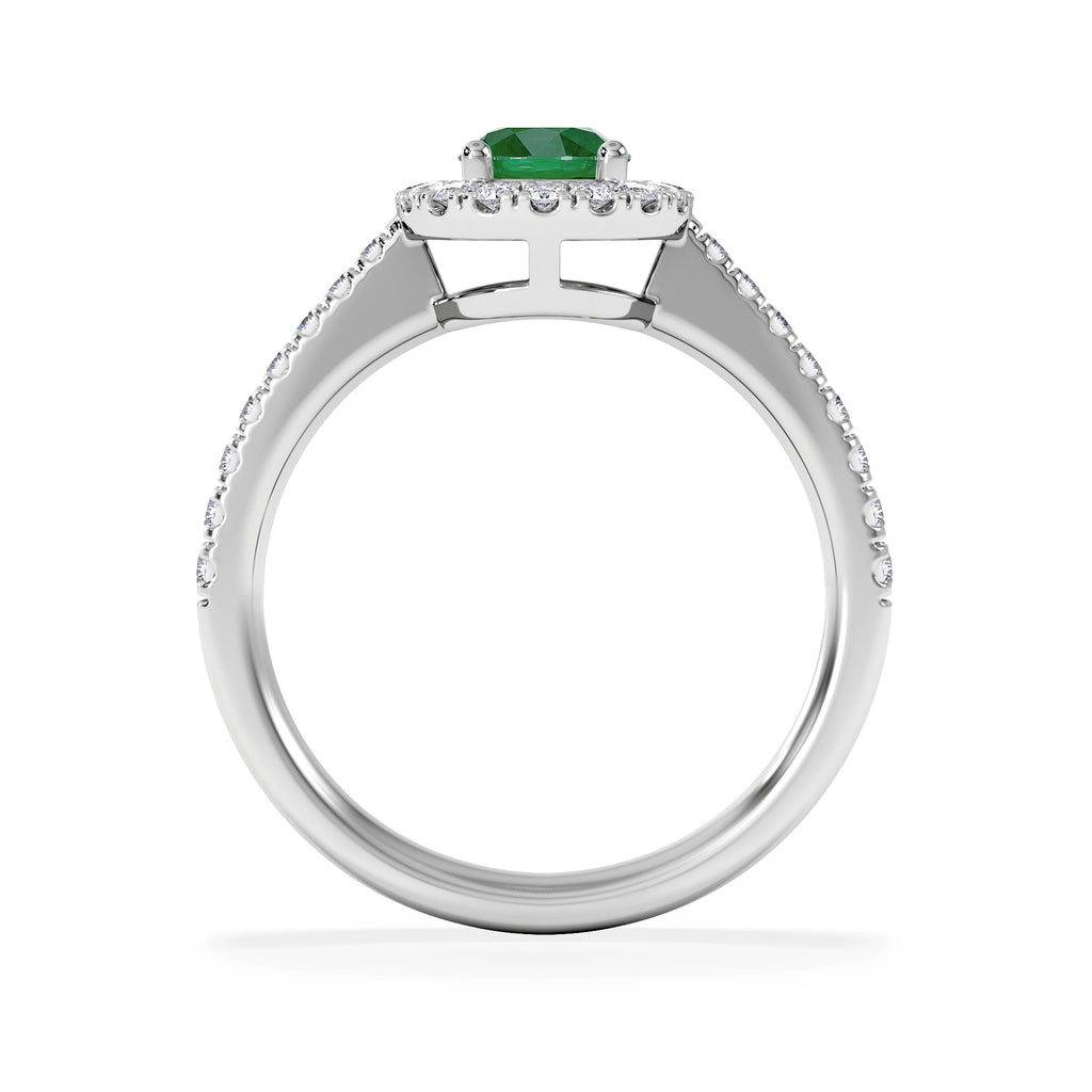 Halo Emerald 0.50ct And Diamond 18K White Gold Ring