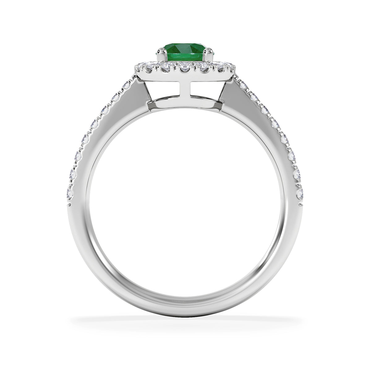 Halo Emerald 0.50ct And Diamond 18K White Gold Ring