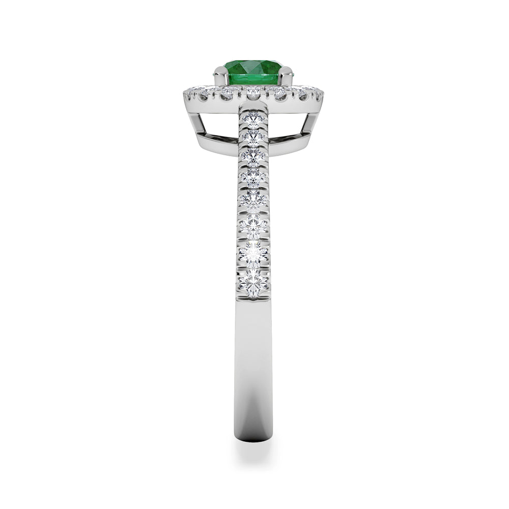 Halo Emerald 0.50ct And Diamond 18K White Gold Ring