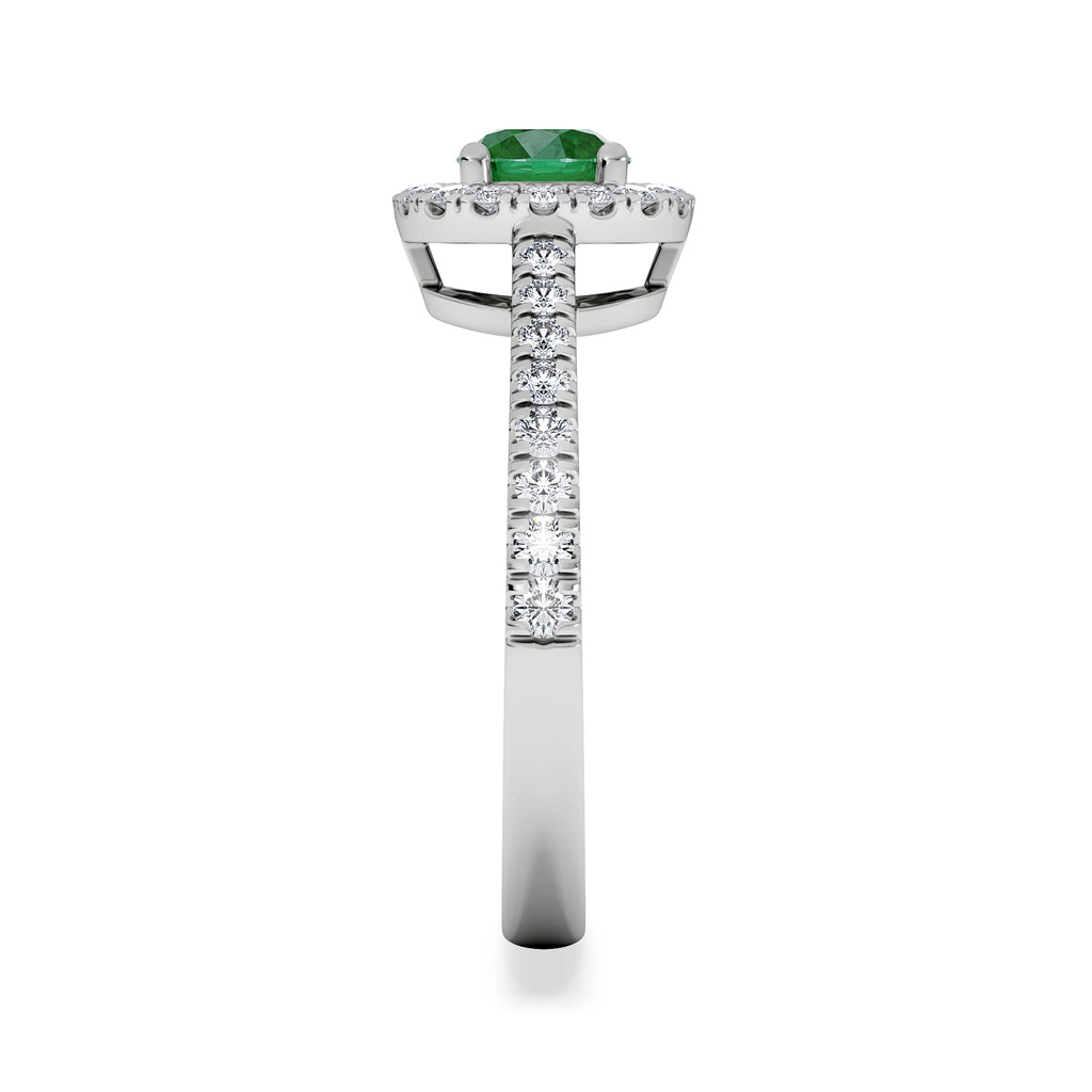 Halo Emerald 0.50ct And Diamond 18K White Gold Ring