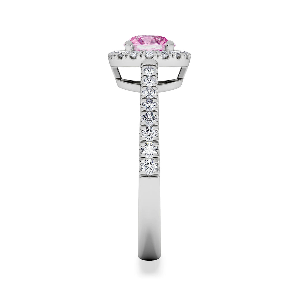 Halo 18K White Gold Diamond and Pink Sapphire Ring 0.36ct