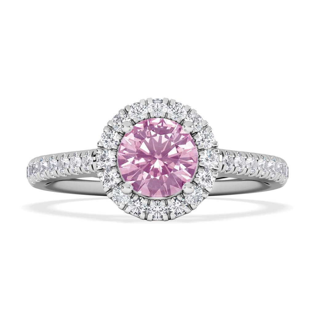 Halo 18K White Gold Diamond and Pink Sapphire Ring 0.36ct