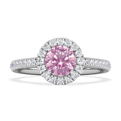 Halo 18K White Gold Diamond and Pink Sapphire Ring 0.36ct