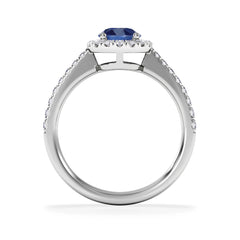 Halo Sapphire 0.75ct And Diamond 0.36ct 18K White Gold Ring