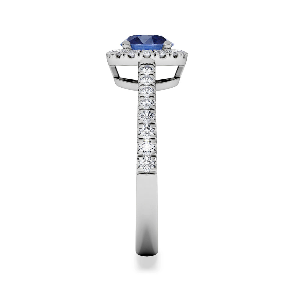 Halo Sapphire 0.75ct And Diamond 0.36ct 18K White Gold Ring