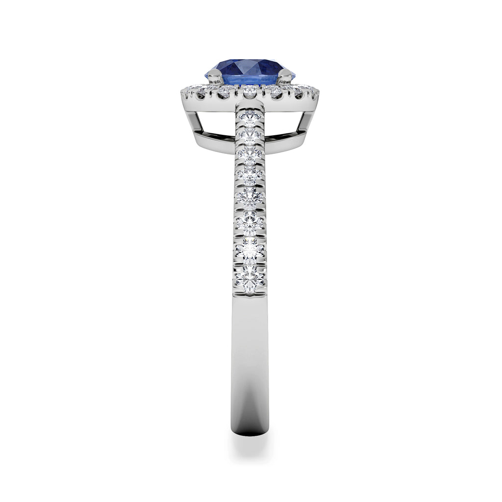 Halo Sapphire 0.75ct And Diamond 0.36ct 18K White Gold Ring