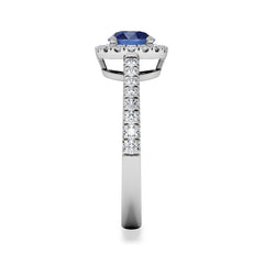 Halo Sapphire 0.75ct And Diamond 0.36ct 18K White Gold Ring
