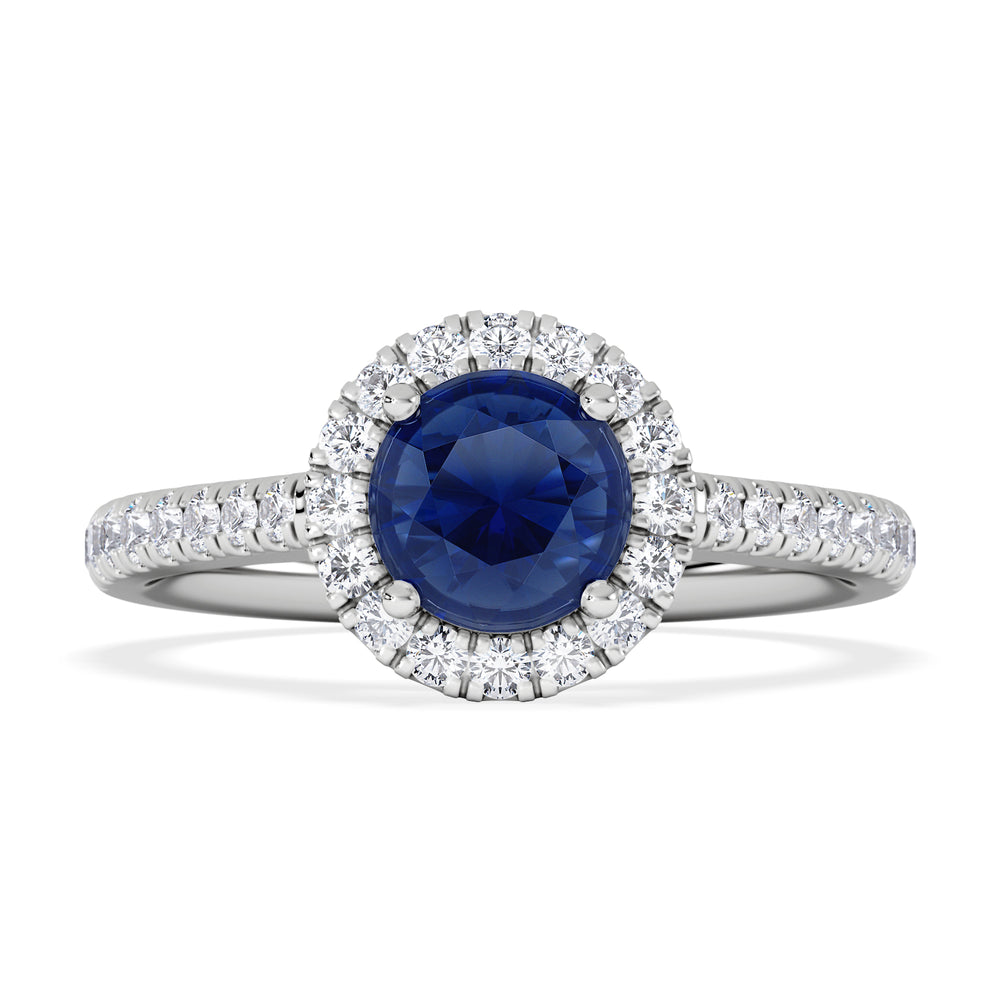 Halo Sapphire 0.75ct And Diamond 0.36ct 18K White Gold Ring