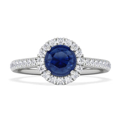 Halo Sapphire 0.75ct And Diamond 0.36ct 18K White Gold Ring