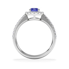 Halo Tanzanite 8.7mm And 0.36ct Diamond 18K White Gold Ring
