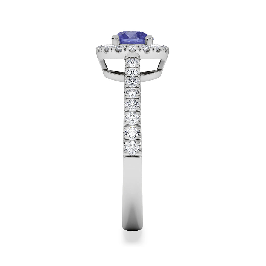 Halo Tanzanite 8.7mm And 0.36ct Diamond 18K White Gold Ring